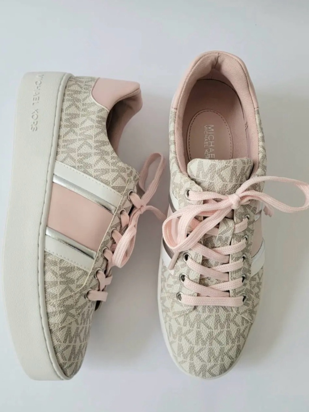 10 Michael Kors POPPY Logo Stripe Platform Sneaker Blush Pink Shoes Logo MK